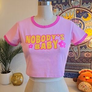 Sugar Thrillz Nobody's Baby Be Specific Cropped Printed Ringer Tee Dolls Kill